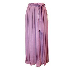 NEW JOIE SZ L Chiffon Accordion Pleated Long Skirt Tie Belt Waist in Lavender